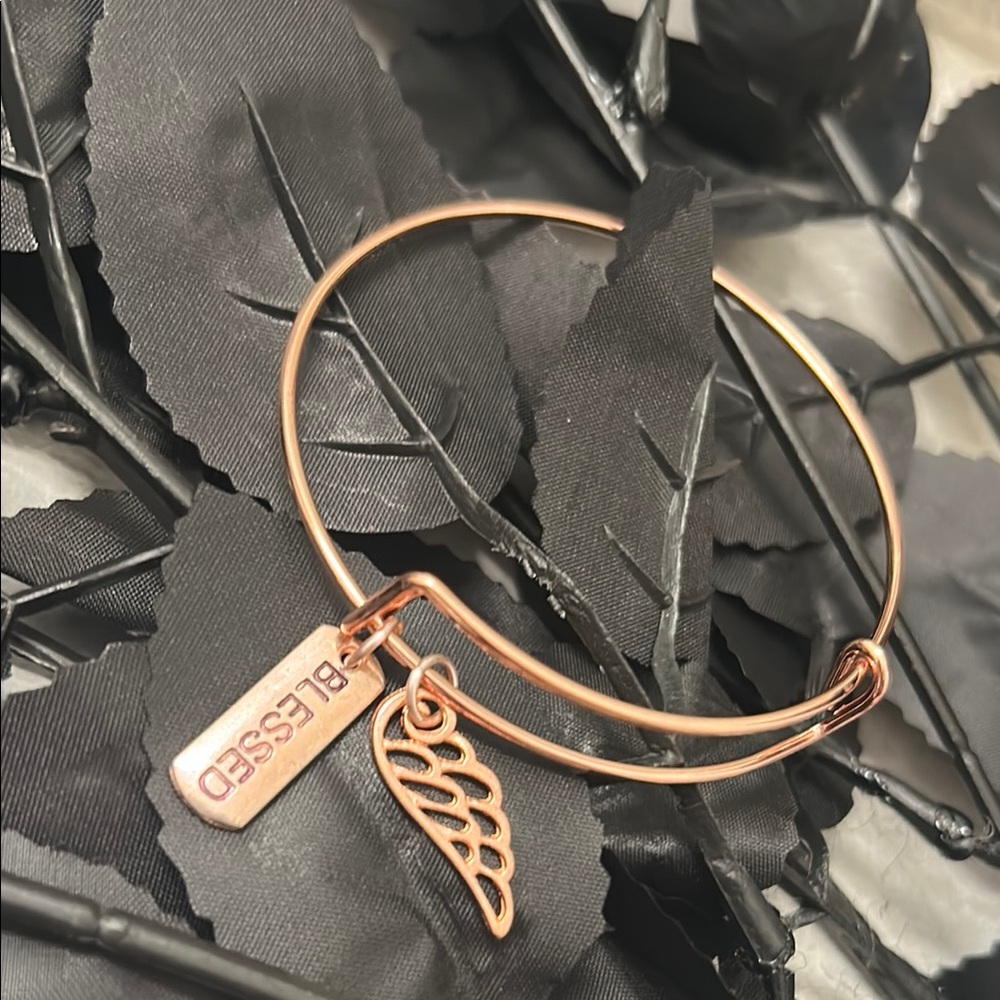 Rose Gold Bangle Bracelet with Charms - Handmade